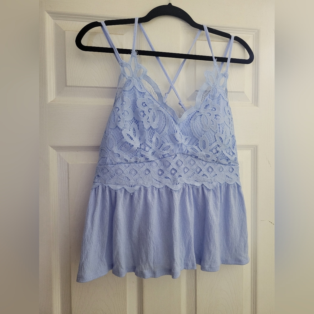 Blue strappy lace peplum tank top from Walmart size xl NWT